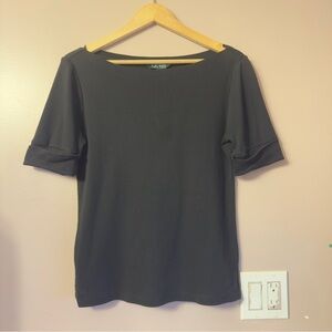 Lauren Ralph Lauren Boatneck Shortsleeve Shirt Black Women Size L
